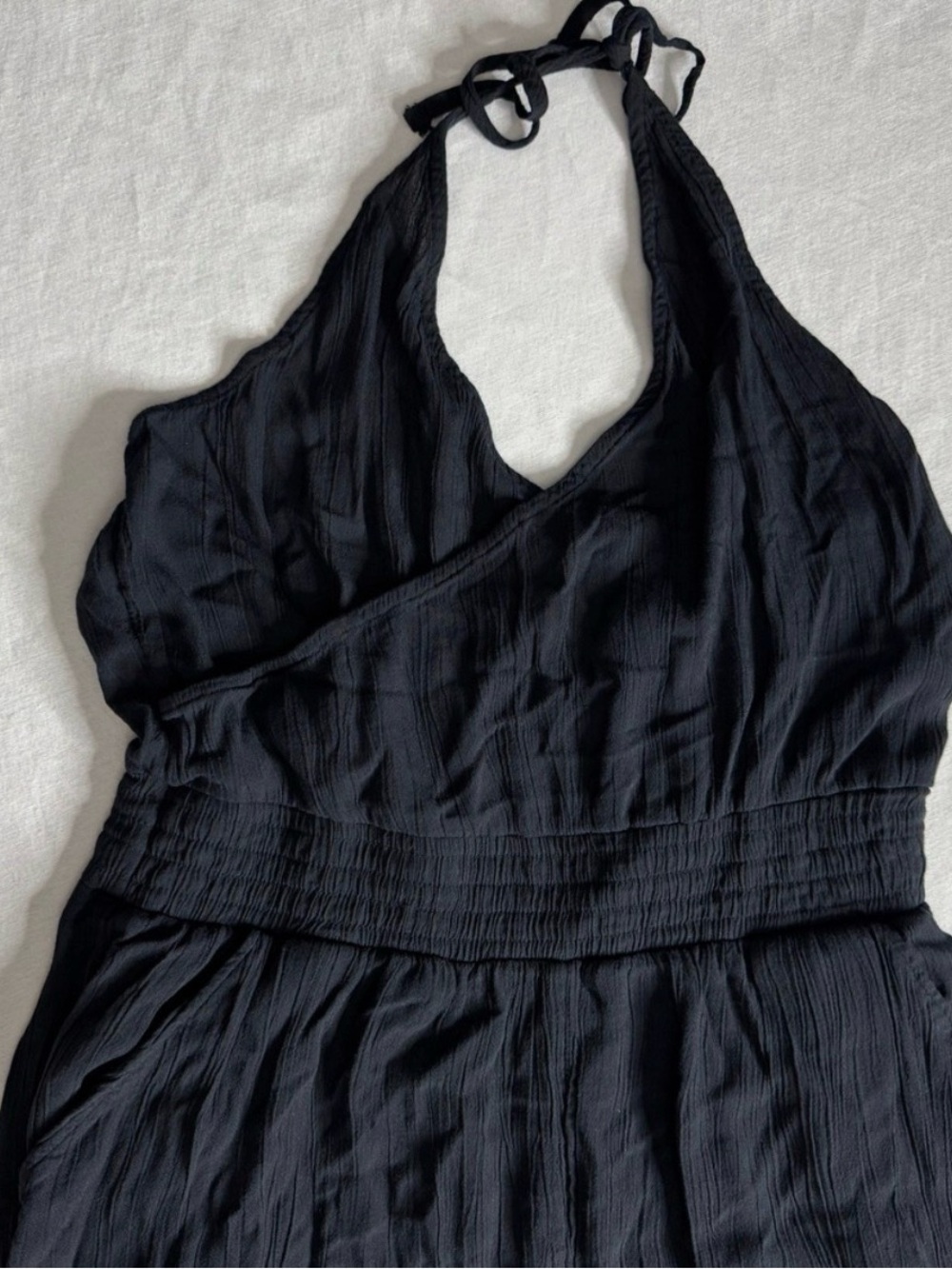 Prana Fernie Black Gauze Halter Jogger Jumpsuit Smocked Waist Womens Medium - Picture 3 of 8